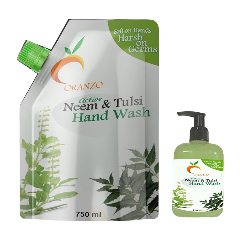 Oranzon 2-in-1 Neem & Tulsi Handwash 500ml refill pack + 250ml  bottle